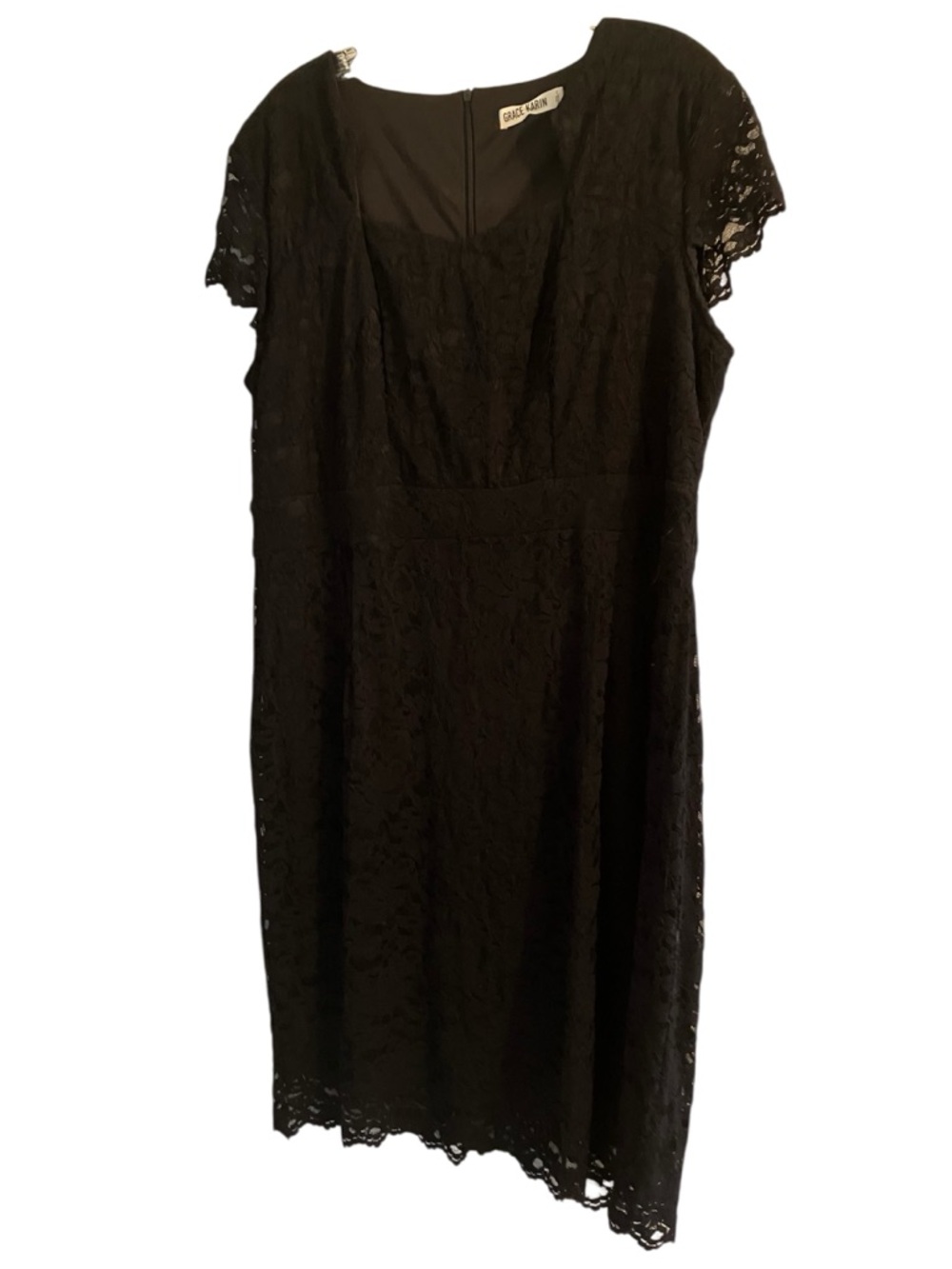 Grace Karin Black Lace Midi Dress with Cap Sleeves